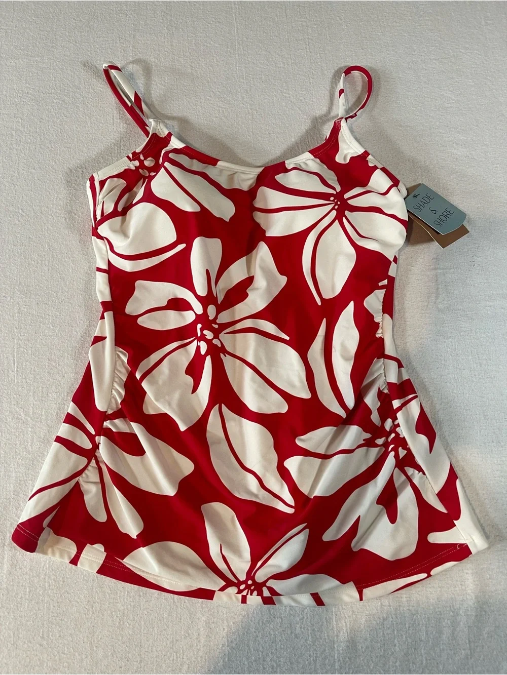 Shade & Shore Tankini Red and White Floral with Adjustable Spaghetti Straps NWT